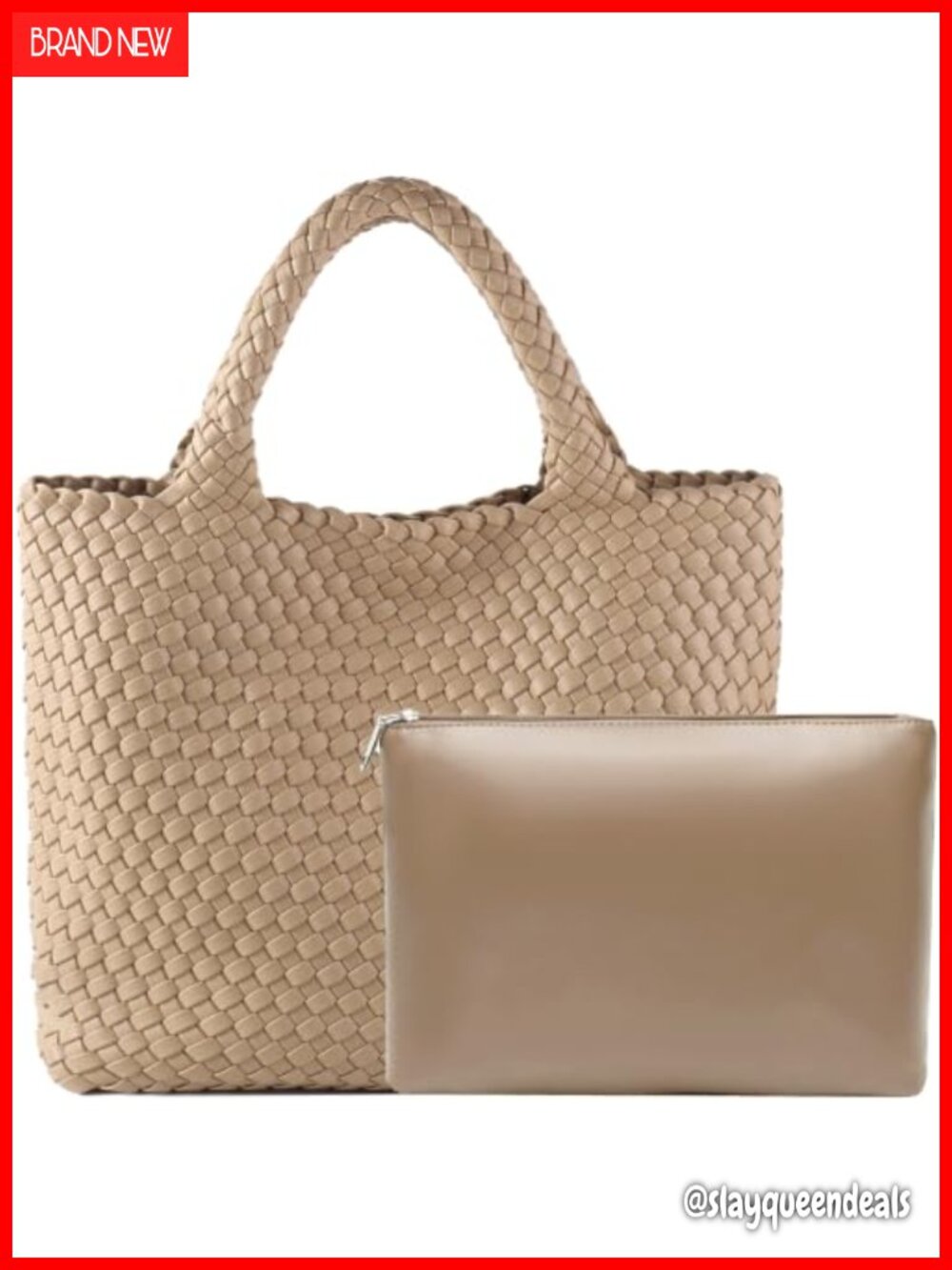 Woven Faux Leather Tote Bag Large Capacity Shoulder Handbag for Travel